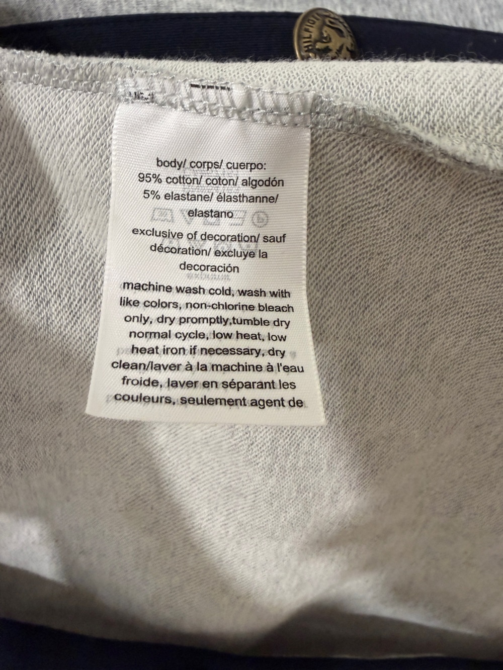 Tommy Hilfiger Open Front Cardigan Jacket Large Gray Navy Trim Gold Button - Picture 4 of 5